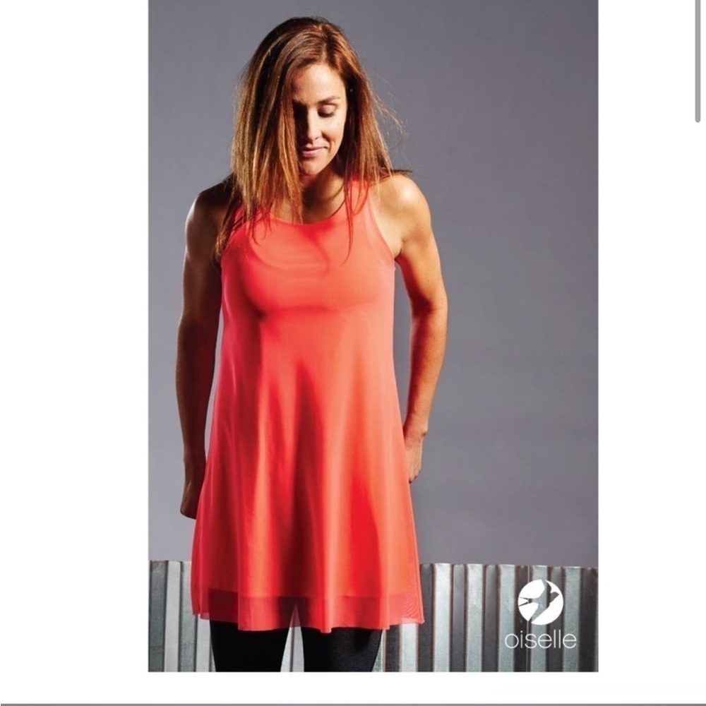 Oiselle Mio Mesh Mini Dress Neon Coral